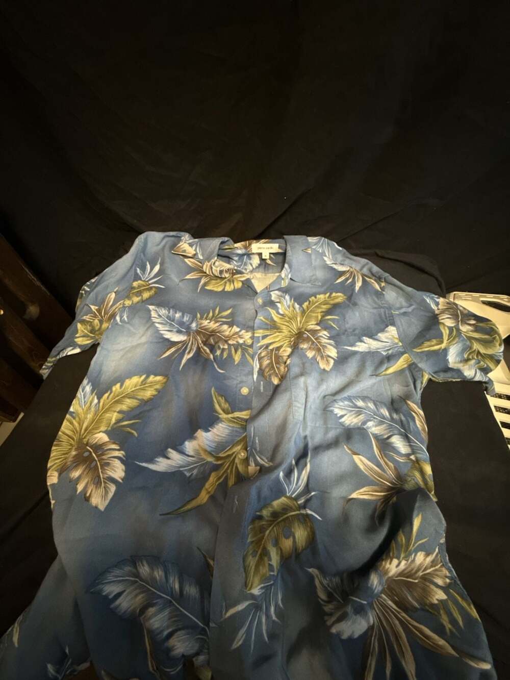 Pierre Cardin Blue and Gold Leaf Print Short Sleeve Button-Up Shirt
